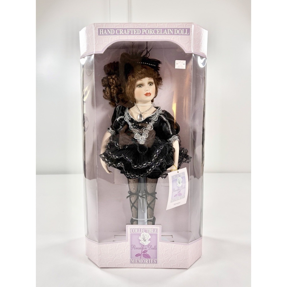 Vintage Collectible Memories Porcelain Ballerina Doll Monique Gothic Black 16"